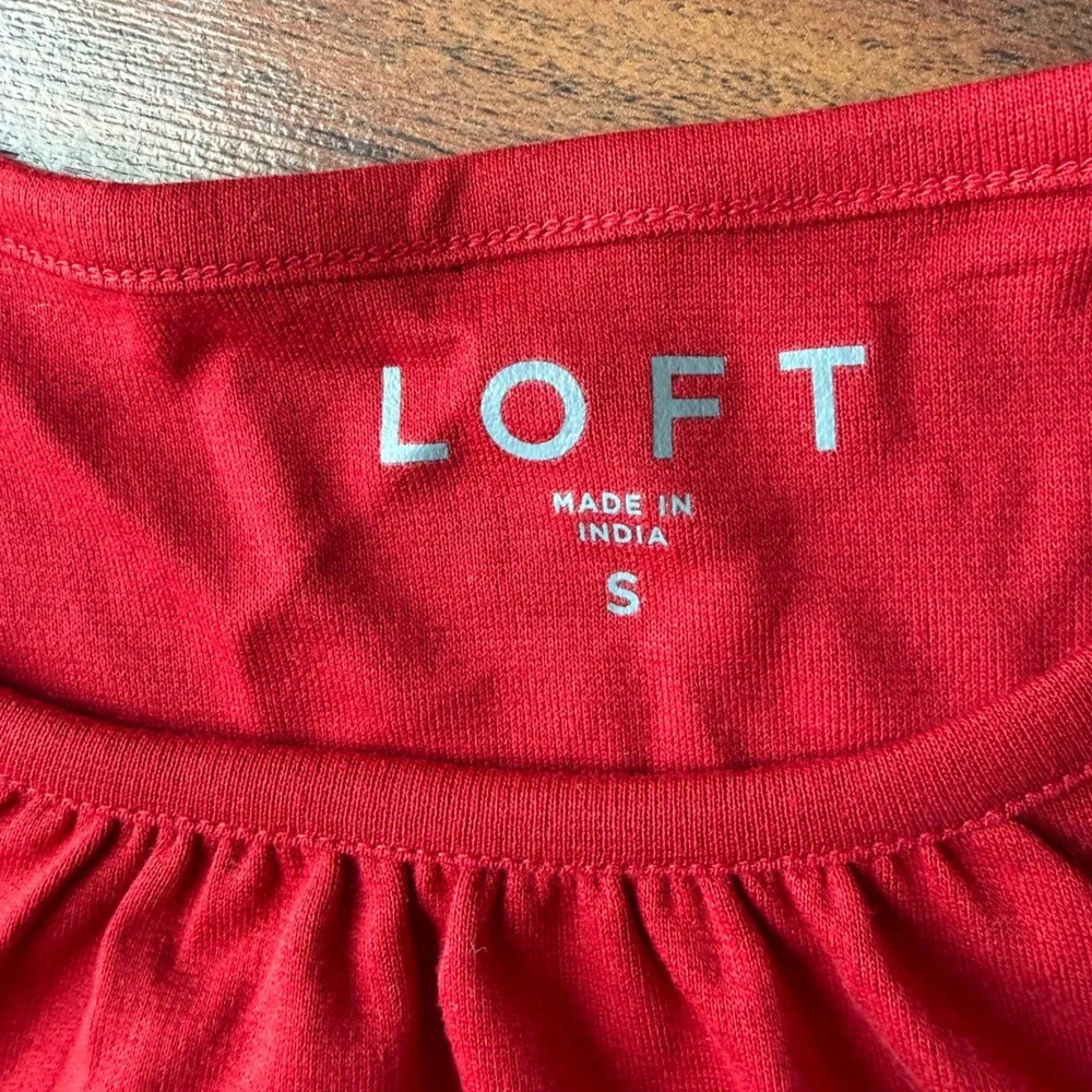 LOFT Red Romantic Polka Dot Ruffle‎ Sleeve Gathered Neck Top Size S